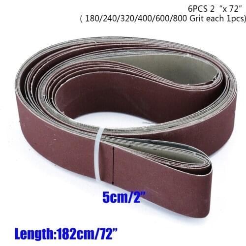 6pcs 2" x 72" Metal Sanding Belts Grit Belt Sander Grinding Polishing Sandpaper 180/ 240/ 320/ 400/ 600/ 800 Grit
