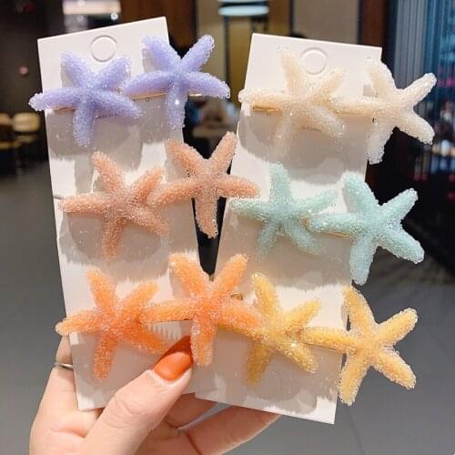 Cute Sweet Soft Solid Color Candy Starfish Hairwear Female Korean Women Girl Hairpin Bangs Side Clip Headdress