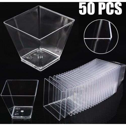 Mini Plastic Dessert Cup Jelly Mousse Yogurt Cake Cup Disposable Clear 50pc Kitchen Pudding For Party Wedding Birthday Supplies