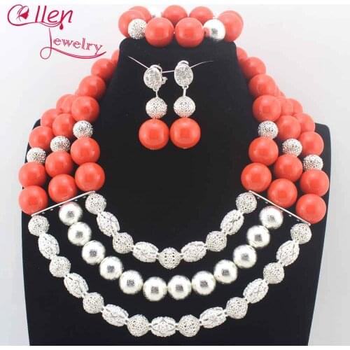 Fashion Women Orange Artificial Coral African Beads Jewelry Sets Nigerian Wedding Party Costume Jewellery Set Free ShippingN0091