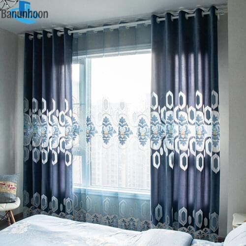 2019 New Real Curtains European Style Embroidery For Living Room Bedroom Embroidered Floral Luxury Chenille Voile Tulle Curtain