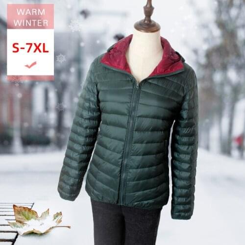 New Women Short White Duck Down Jacket With Hood Female Ultra Light Slim Thin Coat Wear Both Sides Windproof Warm Soft Coat