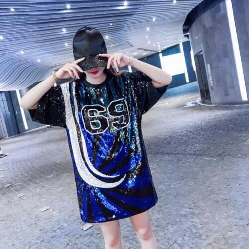New Women Sequins T-Shirt Print Short Sleeve Round Neck Loose T-Shirt 2020 Summer Vintage Streetwear Oversized T-Shirt Tops