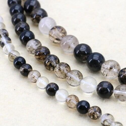 Charming 8-12mm Black tourmaline round loose beads!15inches DIY women Jewelry Making gift Size optional