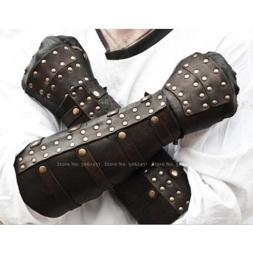 Medieval Men Vintage Knight Prince Leather Gloves Handguards Soldier War Armor Bracers Gauntlet Wristband Party Cosplay Props