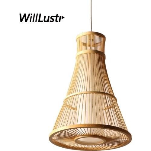 Bamboo Knitted Pendant Lamp Handmade Cone Suspension Light Cafe Bistro Hotel Restaurant Teahouse Japan Style Hanging Lighting