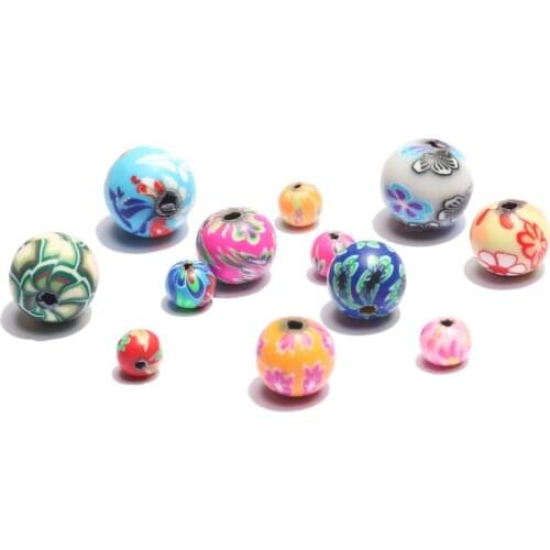 6/8/10/12mm Mixed Color Polymer Clay Beads Printing Flower Round Spacer Beads For Jewelry Making Diy Bracelet Necklace