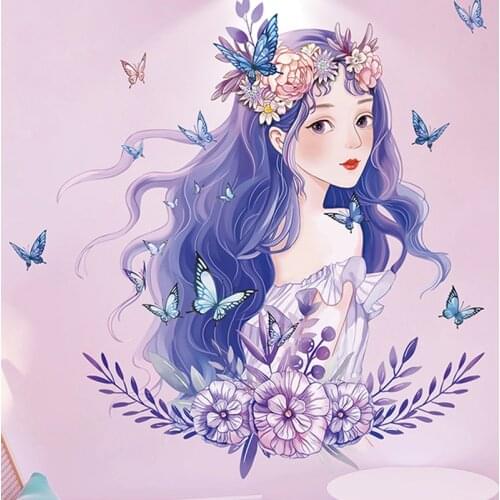 Romantic Butterfly Girl Wall Stickers Home Decor Living Room Bedroom Decoration Self-adhesive Wallpaper Vinyl House Art Posters