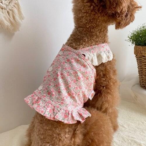 Cute Floral Dog Dress Cotton Pet Clothes Cat Chihuahua Yorkshire Pomeranian Clothing Poodle Bichon Schnauzer Puppy Costume