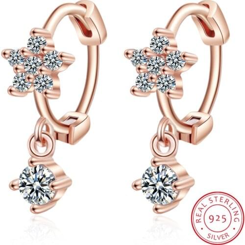 Rose Gold Star With Clear CZ Five petal flower Huggies Hoop Earring Anti-Allergic Jewelry For Woman Children Girl Baby Kid