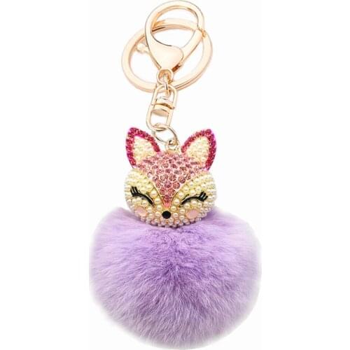 Charm Fur Ball Plush Keyring Creative Crystal pompom Keychain Purse Bag Buckle For Car Party Gift Keyfobs Jewelry R201