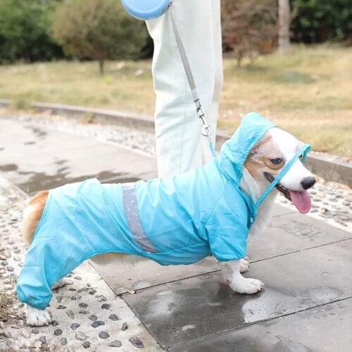 Blue Small Dogs Outdoor Raincoat Poncho Pet Dog Water-Proof Clothes with Hood Lightweight Rain Windproof Jacket Pet Supplies