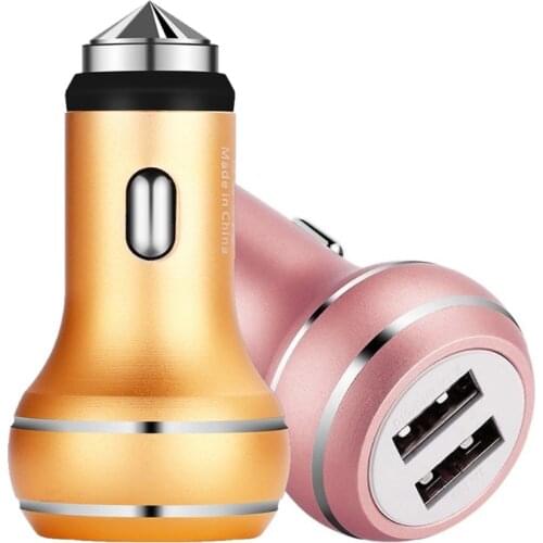 Universal Car Charger, Dual USB Car Charger 2 Port Quick Charge Adapter Hammer Aluminum Mobile Phone Charger For iPhone 7 6S 6 5