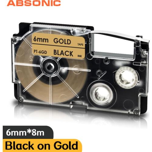 XR-6GD Black on Gold Labeling Tape Compatible Casio Labeller Printer XR 6SR 6mm*8m Label Tape for KL-60 KL-120 KL-G2TC KL-60SR