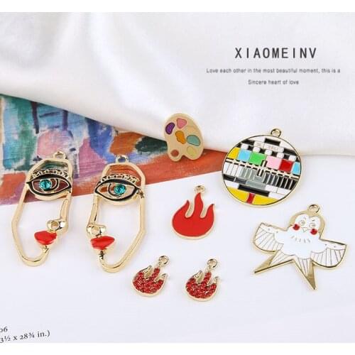 10pcs New Design Fashion Alloy Stud Earrings Flame Statement Face Swallow Love Trendy Earrings For Women Diy Handmade Jewelry