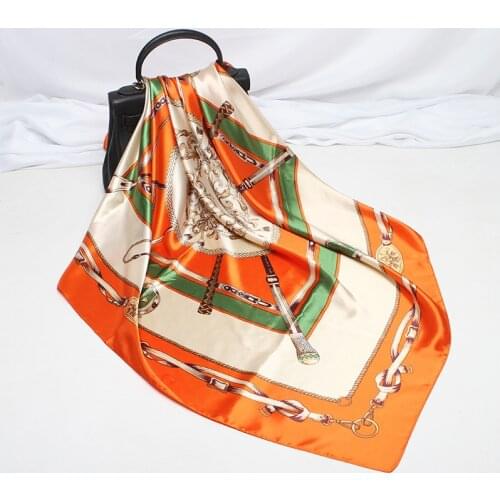 2020 90x90 Keychain Multipurpose women Silk twill scarf Satin square tie Hairband ladies foulard femme towel bufanda shawl