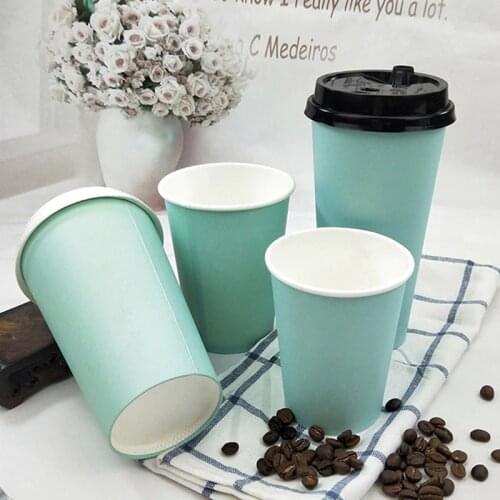 50pcs Blue thick paper cup disposable coffee cup milk tea hot drink beverage takeaway packaging cups with lids disposable cup