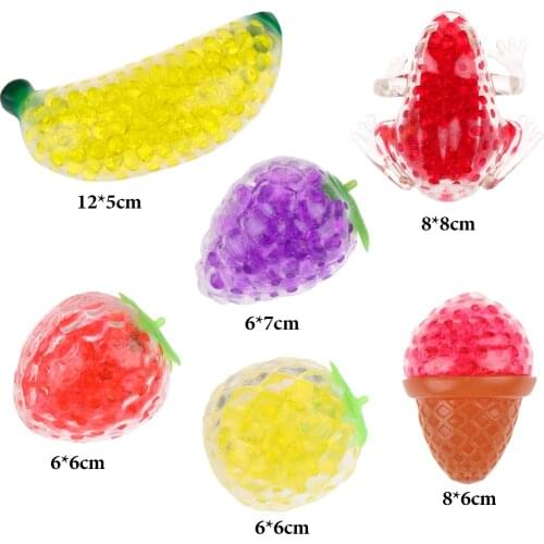 6 Pieces Squeeze Fruits Ball Frog Banana Pineapple Ice Cream Bead Filled Squeeze