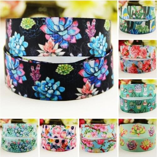 22mm 25mm 38mm 75mm Ruban satin Cactus Flowers Cartoon Character printed Grosgrain Ribbon party decoration 10 Yards