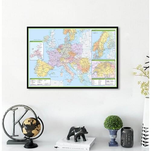 90*60cm The Europe Political and Traffic Map with Details Wall Art Poster Canvas Painting Home Decor Children School Supplies