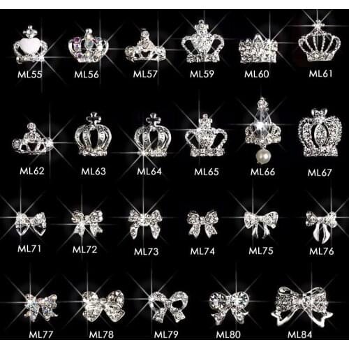 10pcs Nail art Bowknot rhinestone alloy Shiny Transparent crystal Crown nail jewelry DIY decoration accessories