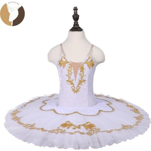 FLTOTURE Child Performance White Ballet Tutu Kids Velvet Fabric Bodies 7 Layers Hard Tulles CT18012 Girls Pancake Tutu Skirts