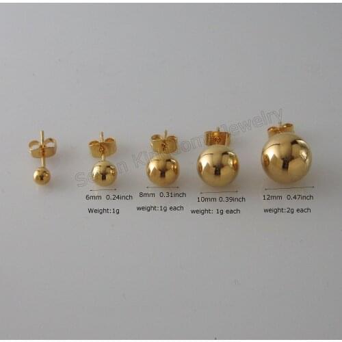 Foromance /NEW BALL SHAPED 6 SIZES AVAILABLE - YELLOW GOLD GP OVERLAY STUD PLAIN SURFACE EARRING