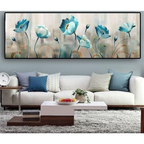 Abstract Blue Flowers Canvas Paintings Flowers Quadro Posters Prints Cuadros Wall Art Pictures For Living Room Home Decoration