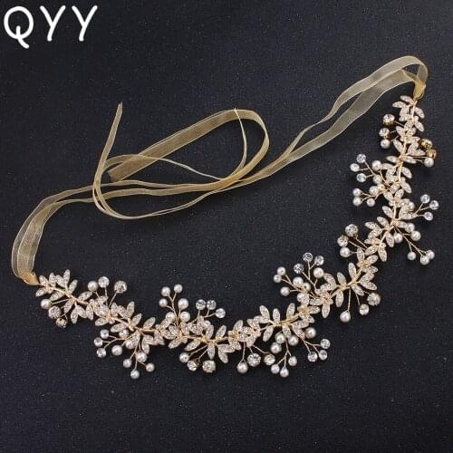 Classic Gold Color Leaf Rhinestone Crystal Headpieces Bridal Hair Accessories Wedding Headband Princess Tiaras and Crowns