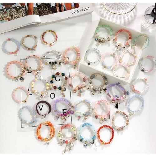 Kpop Boho Crystal Bracelet For Women Vintage Beads Moon Star Baubles Bracelet Design Flower Coin Chain Bracelets On Hand Jewelry
