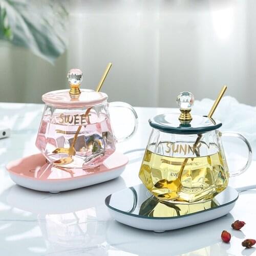 Creative Nordic Glass Cup Spoon Lid Coffee Mug High Capacity Heat Resistant Glass Girls Juice Cups Drinkware Glass Bottle