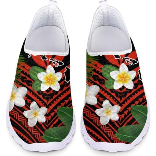ELVISWORDS Mesh Flat Shoes Polynesian Plumeria Print Women Sneakers Breathable Slip-On Flats Loafers Brand Soft zapatillas mujer