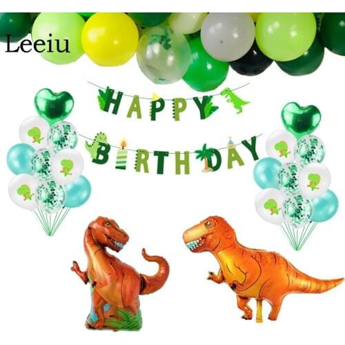 Leeiu Dinosaur Party Decoration Happy Birthday Banners Cartoon Dinosaur Balloons Set Animal Jungle Party Supplies Kids Favor