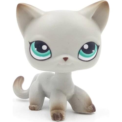 LPS CAT Rare pet shop toys standing #391 grey short hair cat green eyes old original free shipping