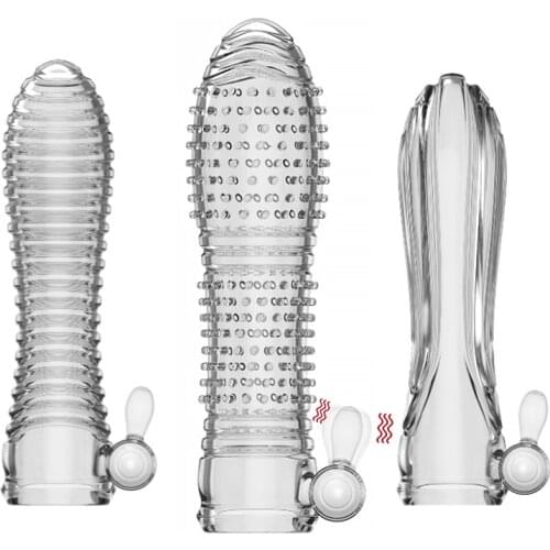 Reusable Vibrator Condom 3 Types Granule Thread Wavy Line Delay Enlargement Extend Penis Sleeve Egg Adult Sex Toys for Men