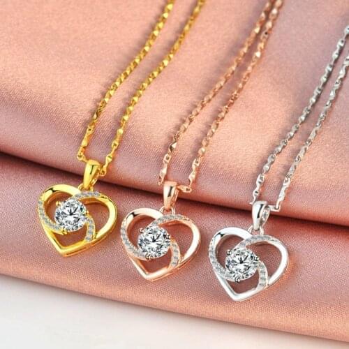 Fashion Heart Necklace Rhinestone CZ Crystal Pendant For Best Women Love-charm Jewelry Gift