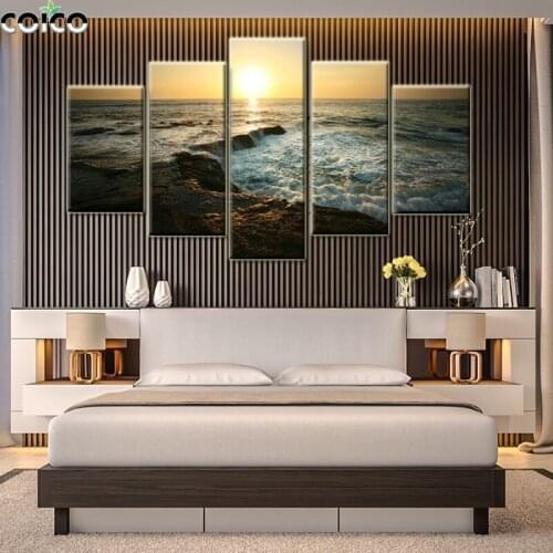 Seascape Sunset Wall Art Print Canvas Painting Morden Nordic Home Decor Poster Picture Sea Ocean Wall Painting for Living Room