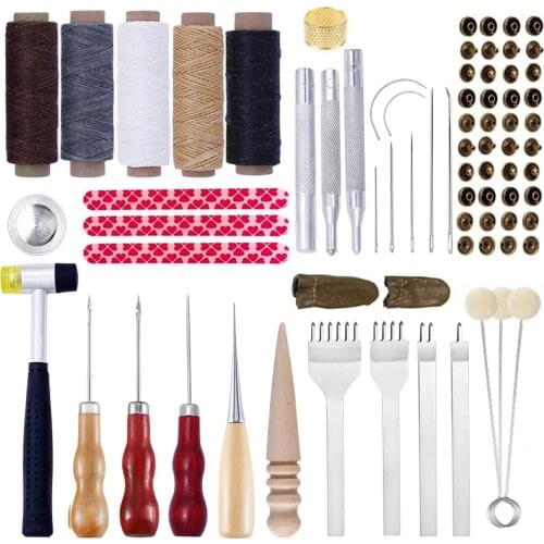 LMDZ Professional Leather Craft Tools Kit Leather Sewing Repair Kit Leather Crafting Leather Needle Waxed Thread Prong Punch Awl