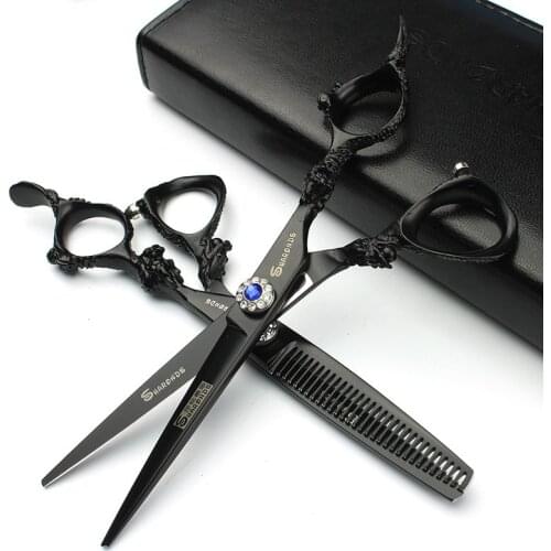 6 Inch Black Japan 440c Hairdressing Scissors Thinning Scissors 17.5cm Professional Hair Hairdressing Scissors Set
