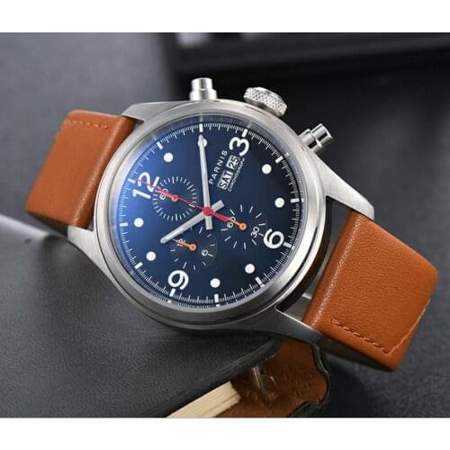 New Parnis 42mm Quartz Chronograph Watch Men Top Brand Luxury Week Display Calendar Mens Watch Relogio Masculino GR120-20