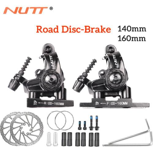 NUTT Road Bike Disc Brake Flat-mounted Double-action Caliper Mechanical Wire Pull Disc Brake Front Rear 140/160 mm Bicycle Parts