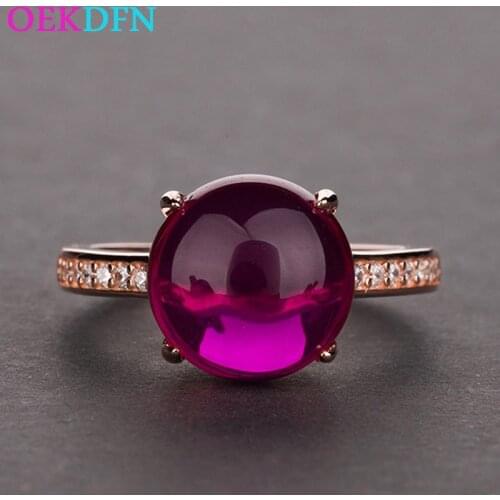 OEKDFN Brand Design S925 Sterling Silver Rings For Women Yellow Red Purple Blue Round AAAAA+ Zircon Wedding Jewelry Ring Gift