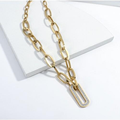 AENSOA Top Quality Stainless Steel Necklaces for Women Men Gold Crystal Rhinestone Circle Necklace Chokers Trendy New Jewelry
