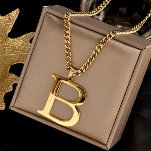 Colorfast 316L stainless steel necklace, simple atmospheric letter B pendant, trendy hip-hop fashion womens gift jewelry