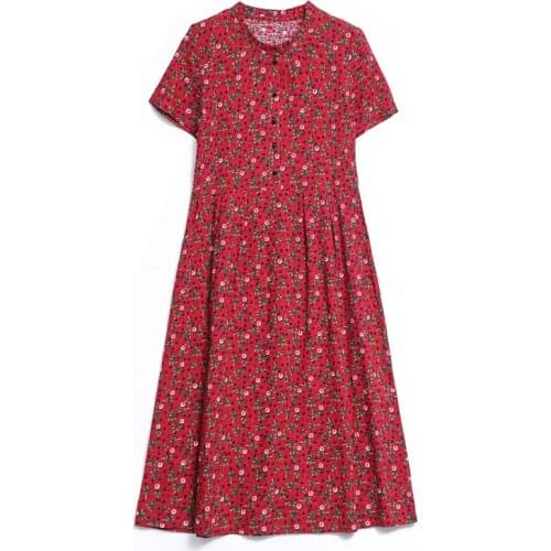 Women Long Floral Print Cotton Dress 5XL Middle-aged Ladies Short Sleeve Elegant Mother Vintage Dress Female Vestidos Clothes