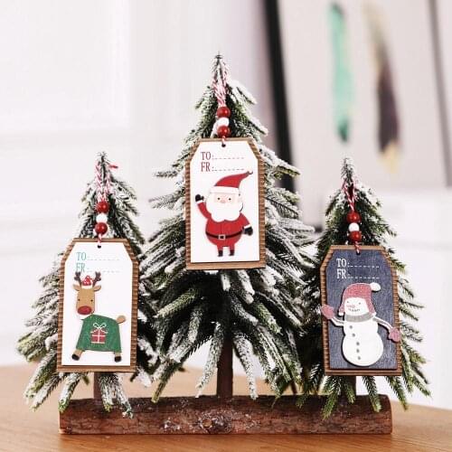 Merry Christmas Wooden Santa Claus Elk Snowman Christmas Greeting Card Christmas Tree Pendant Xmas Tree Decoration HM21