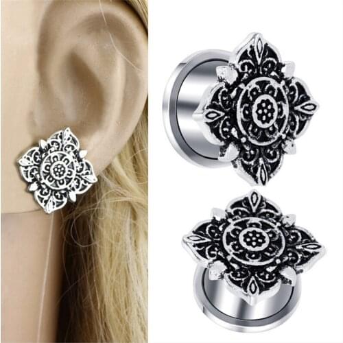 1piece Retro Flower Ear Tunnel Plugs Flesh Expansions Piercing Earring Gauges Ears Expander Ring Fashion Jewelry