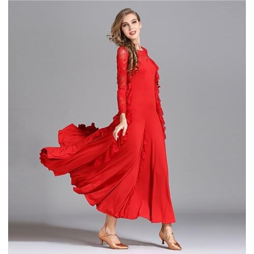 Modern dance wear women ballroom dance training dress waltz rumba tango dance practice performance suit full-skirted dress S9038