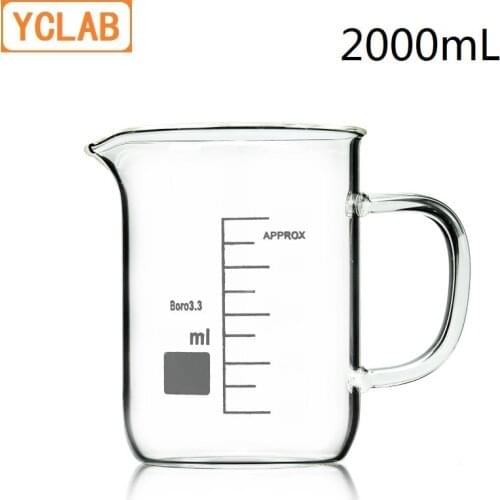YCLAB 2000mL Beaker Low Form Borosilicate 3.3 Glass 2L with Graduation Handle Spout Measuring Cup Laboratory Chemistry Equipment