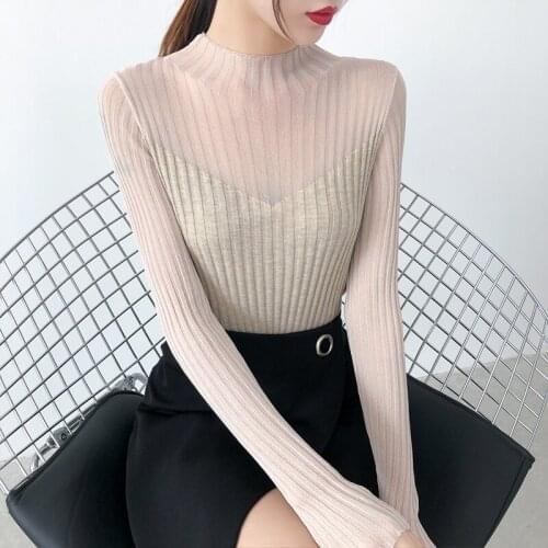 Lace half turtleneck sweater base coat for women with autumn and winter wear